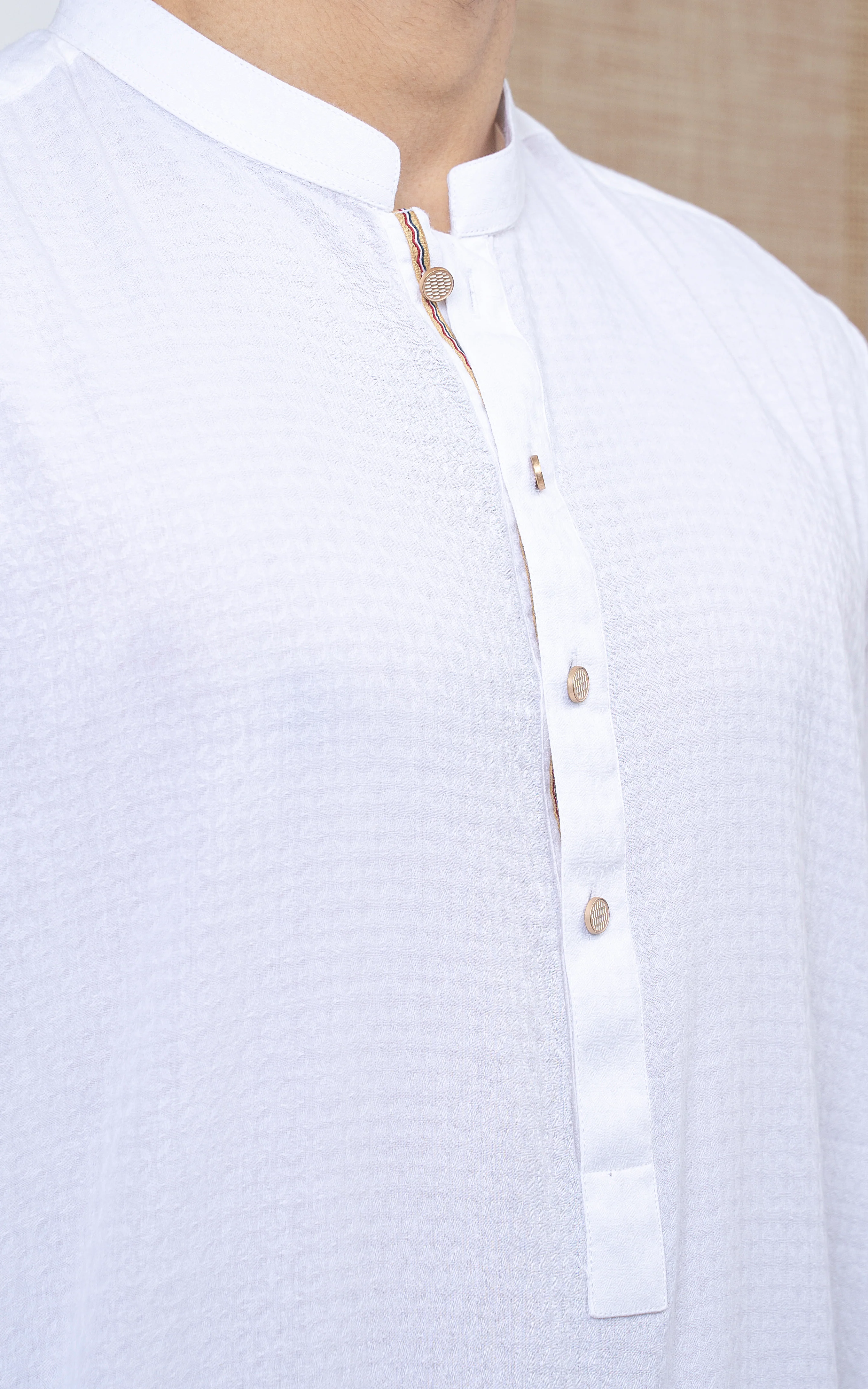 YARN DYED JACQUARD KURTA - PREMIUM COLLECTION WHITE - Image 2