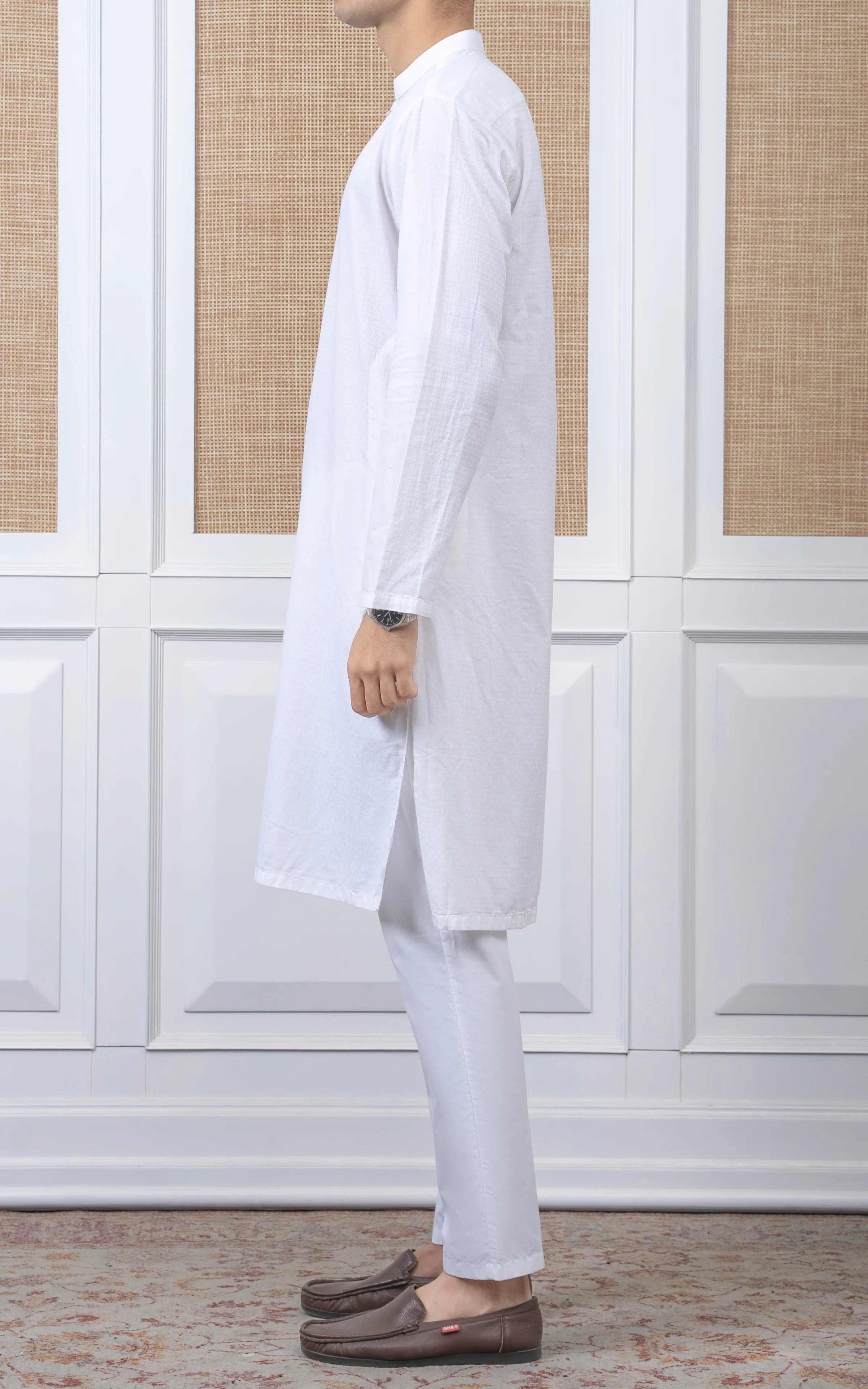 YARN DYED JACQUARD KURTA - PREMIUM COLLECTION WHITE - Image 4