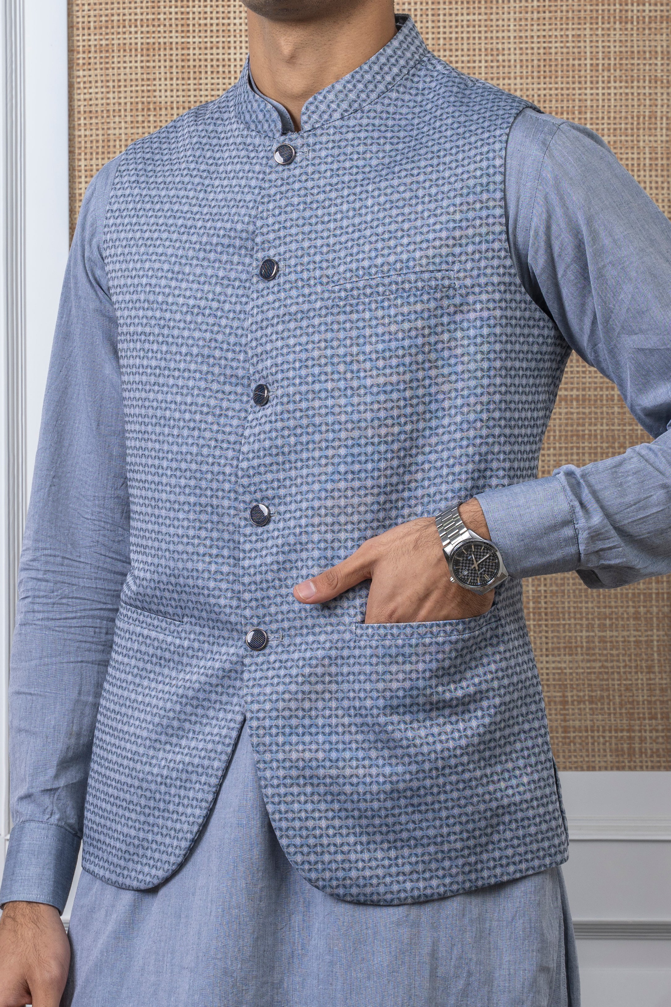YARN DYED JACQUARD W/C -PREMIUM COLLECTION BLUISH GREY - Image 3