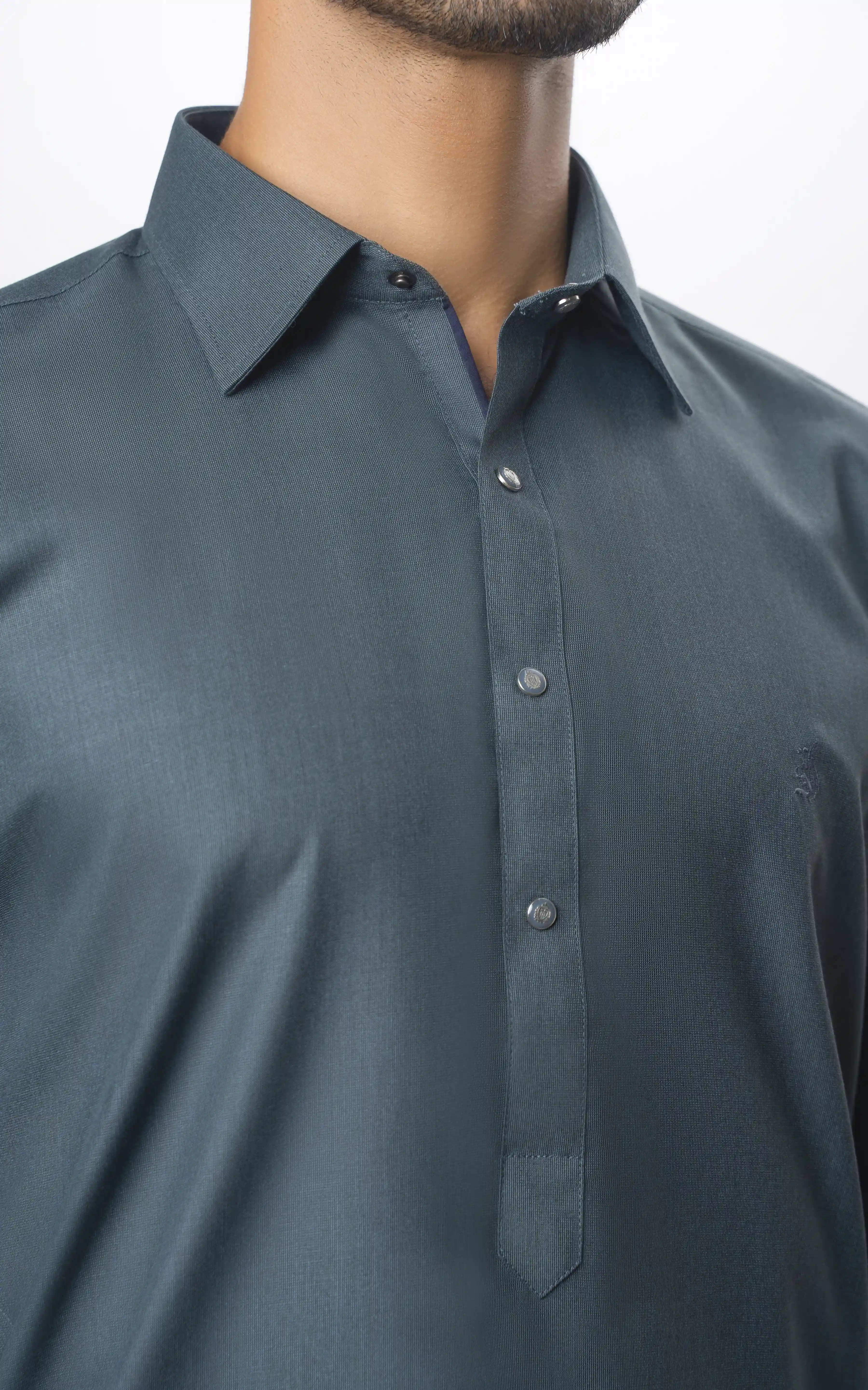 YARN DYED KAMEEZ SHALWAR | PREMIUM COLLECTION GREEN - Image 4