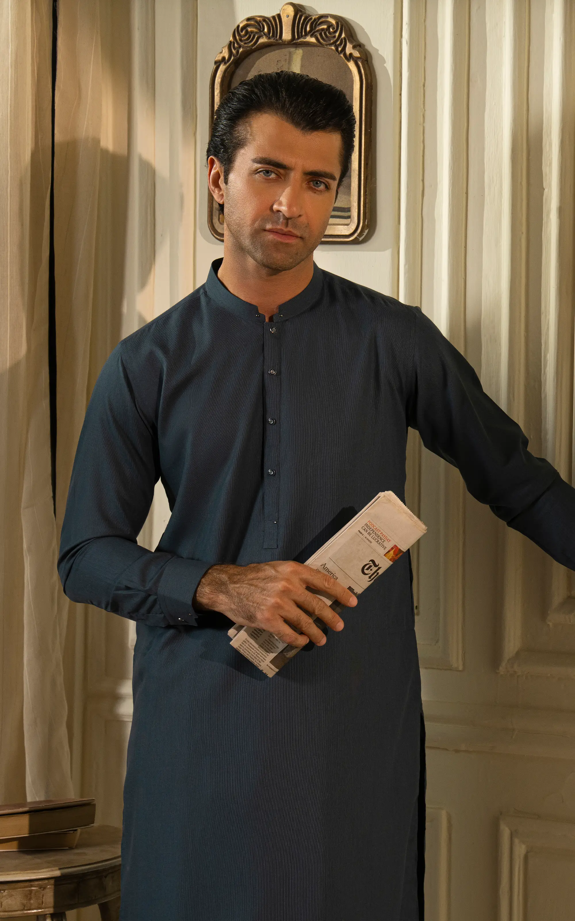 YARN DYED KAMEEZ SHALWAR | PREMIUM COLLECTION MID BLUE - Image 2