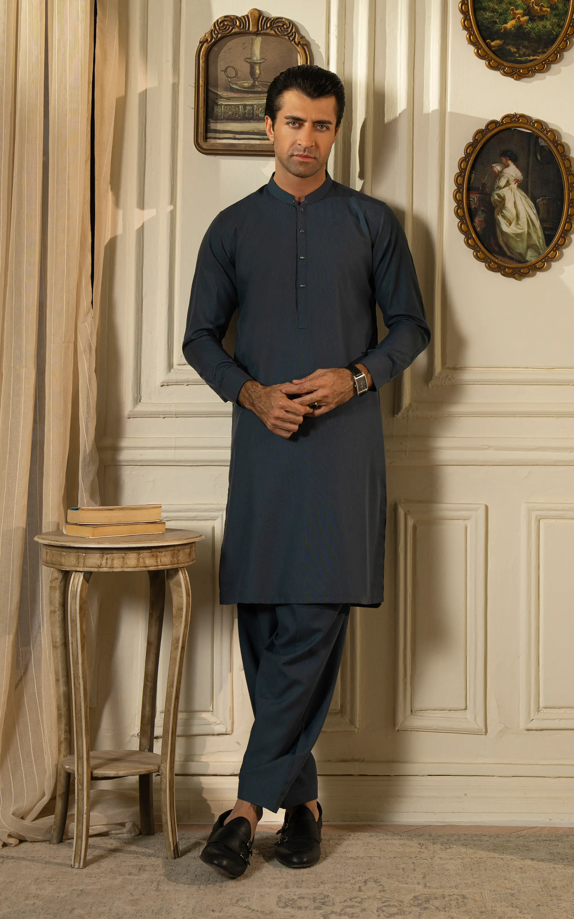 YARN DYED KAMEEZ SHALWAR | PREMIUM COLLECTION MID BLUE - Image 3