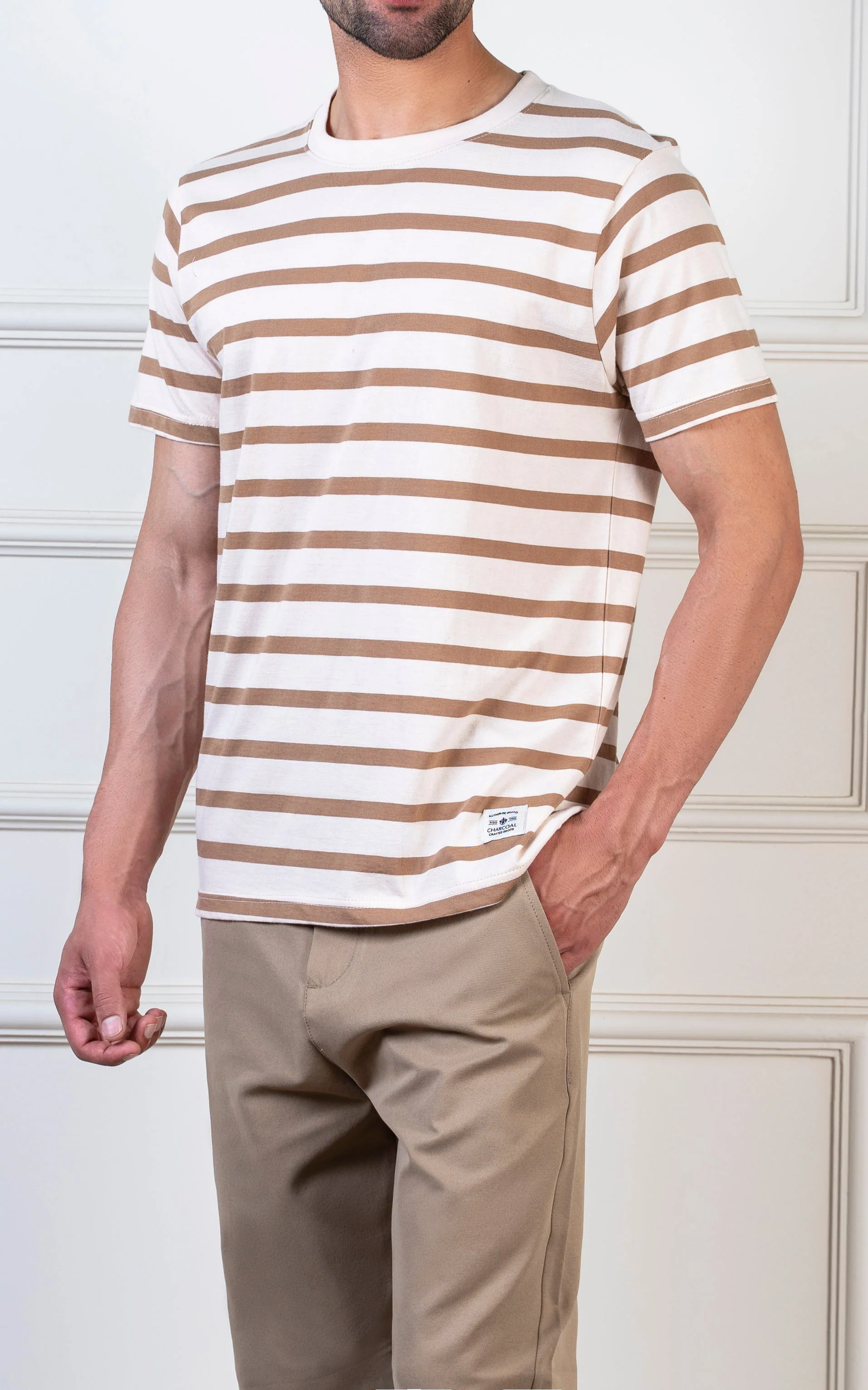 Yarn-dyed striped T-Shirt beige khaki - Image 6