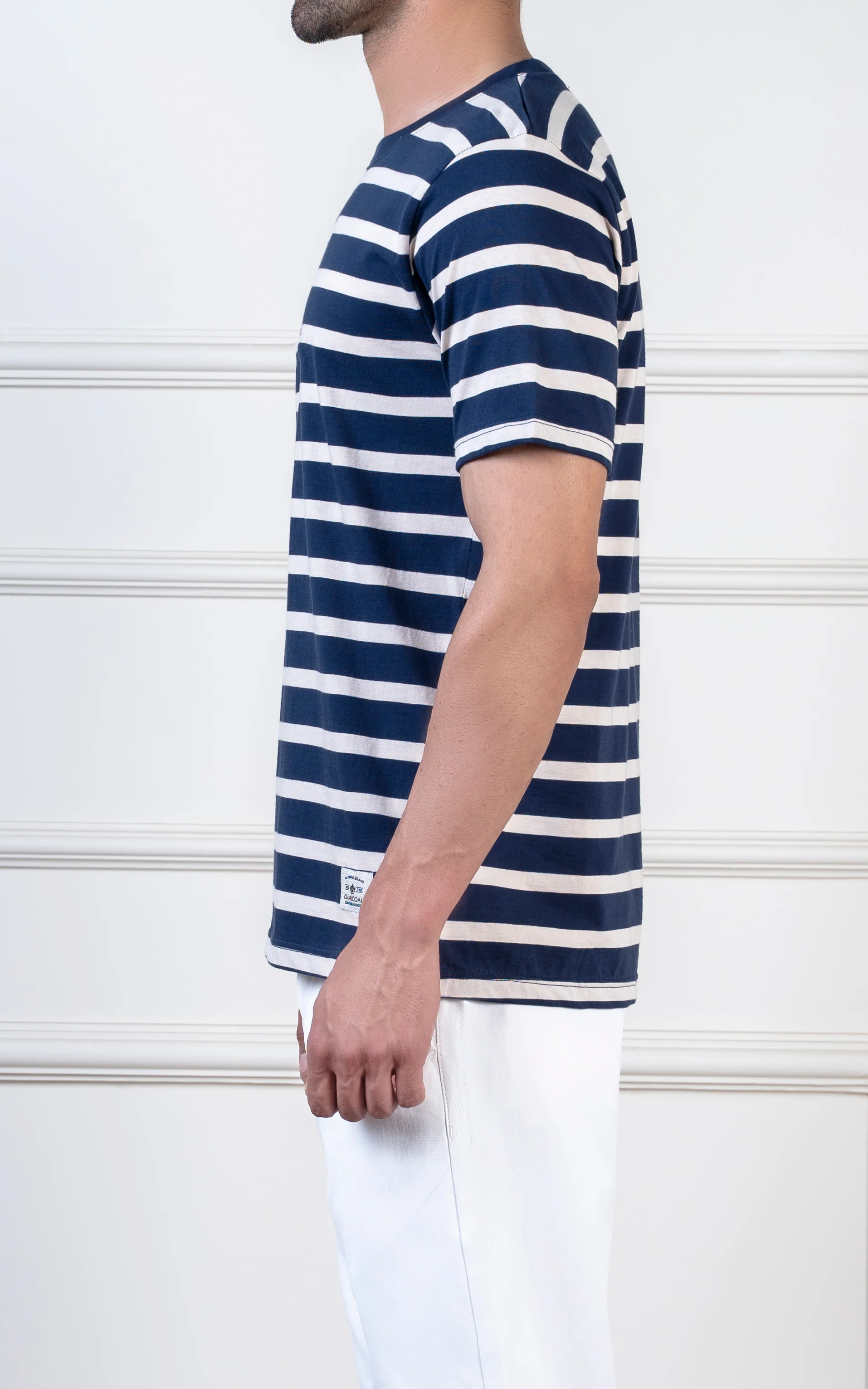Yarn-dyed striped T-Shirt beige navy - Image 4